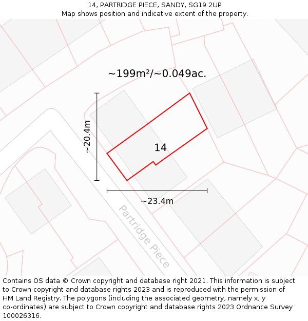 14, PARTRIDGE PIECE, SANDY, SG19 2UP: Plot and title map