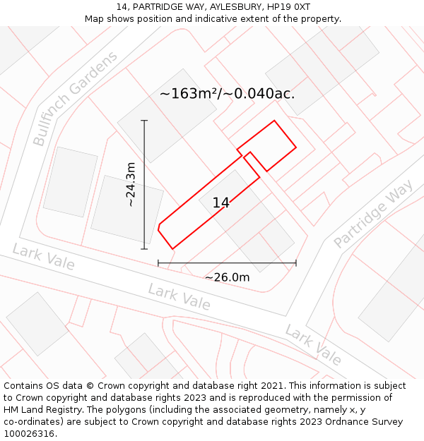14, PARTRIDGE WAY, AYLESBURY, HP19 0XT: Plot and title map