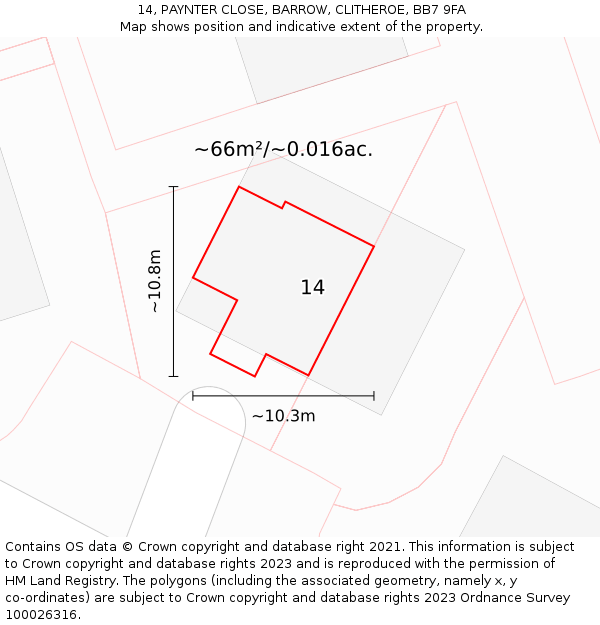 14, PAYNTER CLOSE, BARROW, CLITHEROE, BB7 9FA: Plot and title map