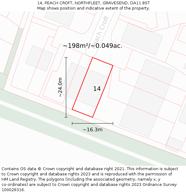 14, PEACH CROFT, NORTHFLEET, GRAVESEND, DA11 8ST: Plot and title map