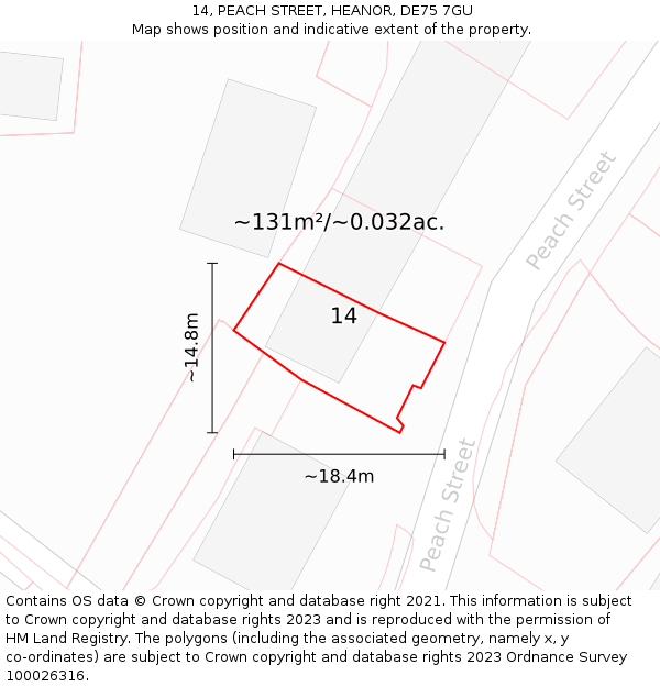 14, PEACH STREET, HEANOR, DE75 7GU: Plot and title map