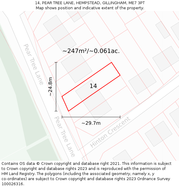 14, PEAR TREE LANE, HEMPSTEAD, GILLINGHAM, ME7 3PT: Plot and title map