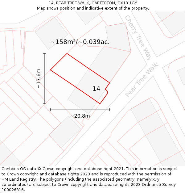 14, PEAR TREE WALK, CARTERTON, OX18 1GY: Plot and title map