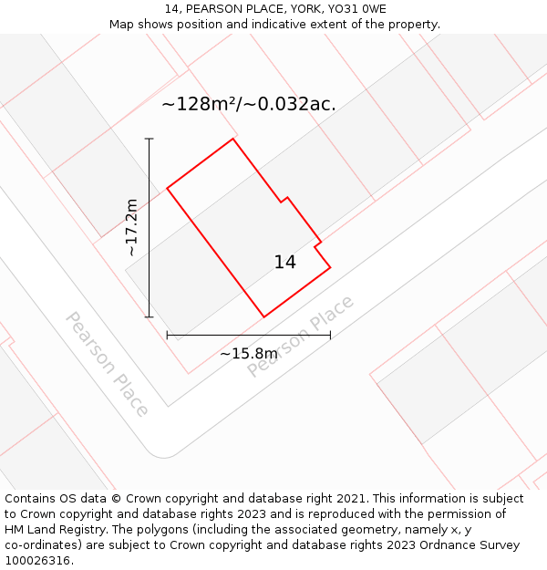 14, PEARSON PLACE, YORK, YO31 0WE: Plot and title map