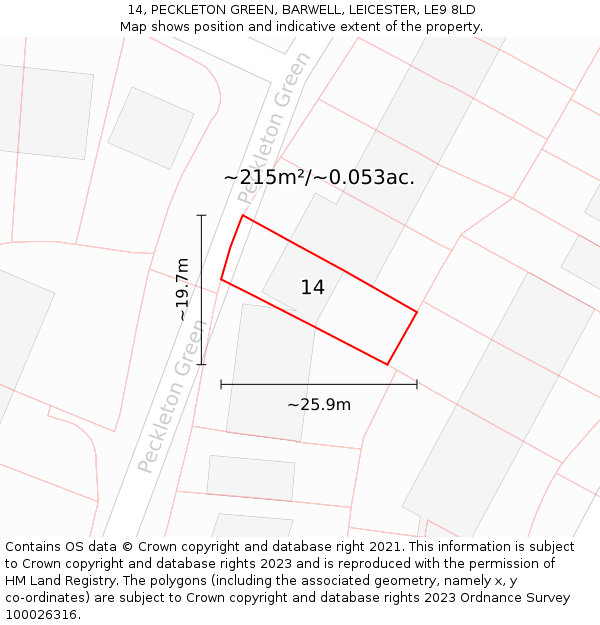 14, PECKLETON GREEN, BARWELL, LEICESTER, LE9 8LD: Plot and title map