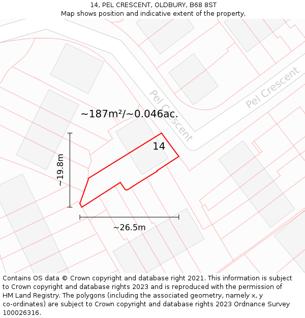 14, PEL CRESCENT, OLDBURY, B68 8ST: Plot and title map