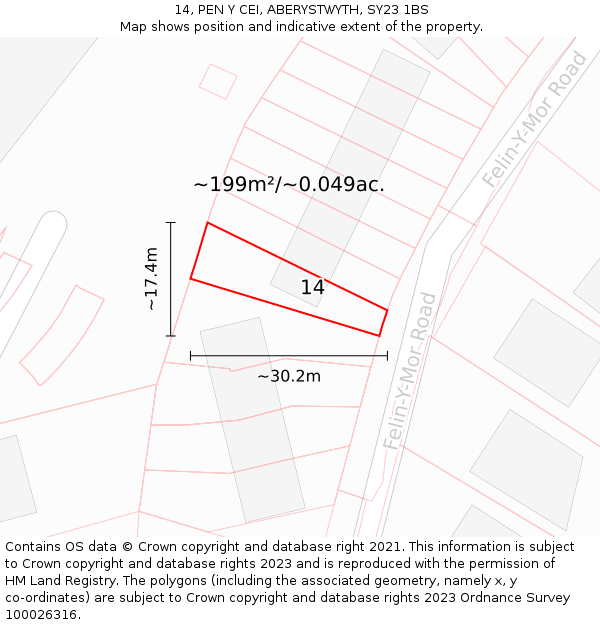 14, PEN Y CEI, ABERYSTWYTH, SY23 1BS: Plot and title map