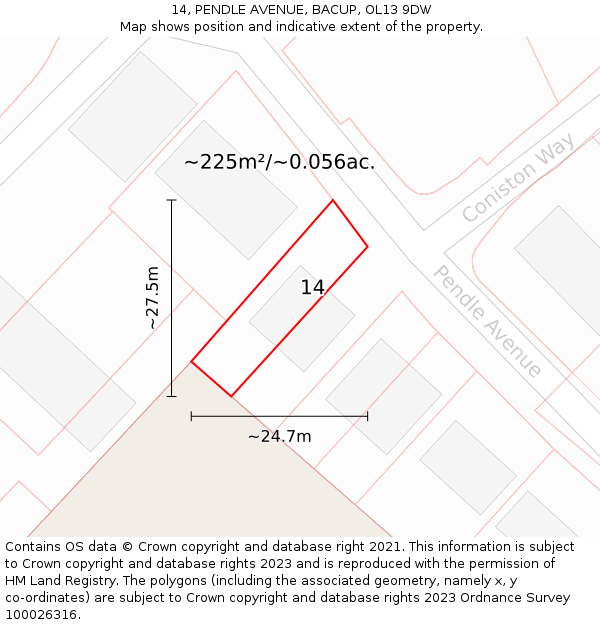14, PENDLE AVENUE, BACUP, OL13 9DW: Plot and title map