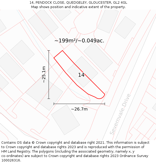 14, PENDOCK CLOSE, QUEDGELEY, GLOUCESTER, GL2 4GL: Plot and title map