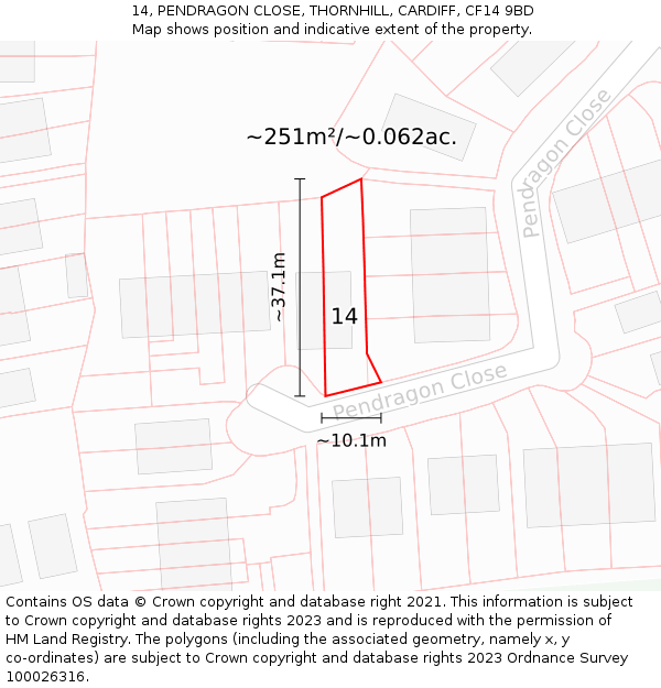 14, PENDRAGON CLOSE, THORNHILL, CARDIFF, CF14 9BD: Plot and title map