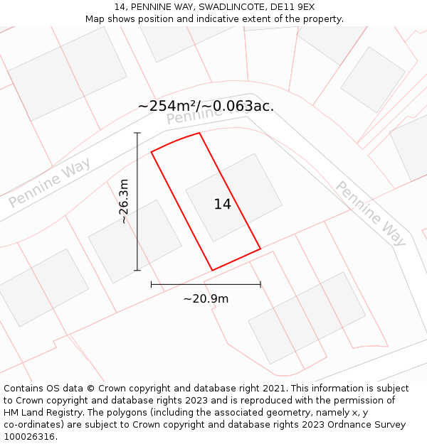 14, PENNINE WAY, SWADLINCOTE, DE11 9EX: Plot and title map