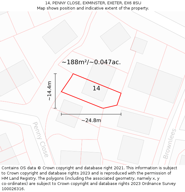 14, PENNY CLOSE, EXMINSTER, EXETER, EX6 8SU: Plot and title map
