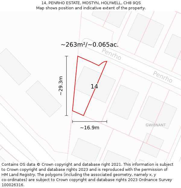 14, PENRHO ESTATE, MOSTYN, HOLYWELL, CH8 9QS: Plot and title map
