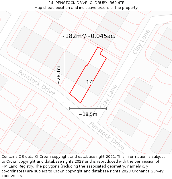 14, PENSTOCK DRIVE, OLDBURY, B69 4TE: Plot and title map