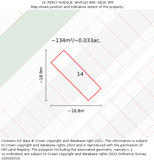 14, PERCY AVENUE, WHITLEY BAY, NE26 3PR: Plot and title map