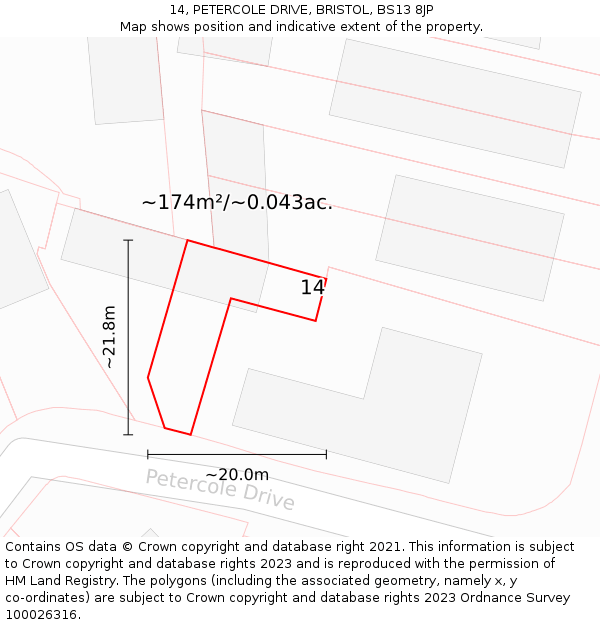 14, PETERCOLE DRIVE, BRISTOL, BS13 8JP: Plot and title map