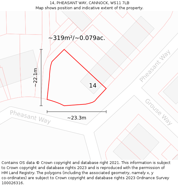 14, PHEASANT WAY, CANNOCK, WS11 7LB: Plot and title map