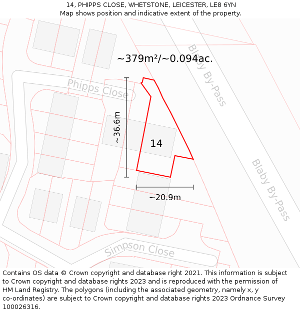 14, PHIPPS CLOSE, WHETSTONE, LEICESTER, LE8 6YN: Plot and title map