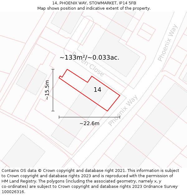 14, PHOENIX WAY, STOWMARKET, IP14 5FB: Plot and title map