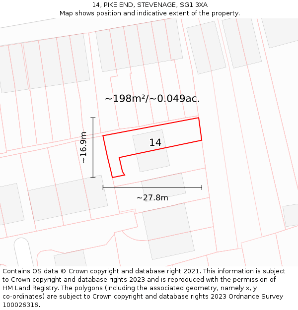 14, PIKE END, STEVENAGE, SG1 3XA: Plot and title map