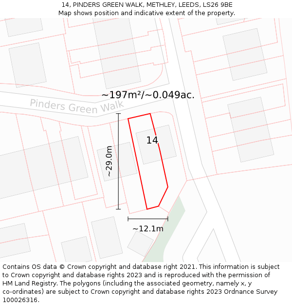 14, PINDERS GREEN WALK, METHLEY, LEEDS, LS26 9BE: Plot and title map