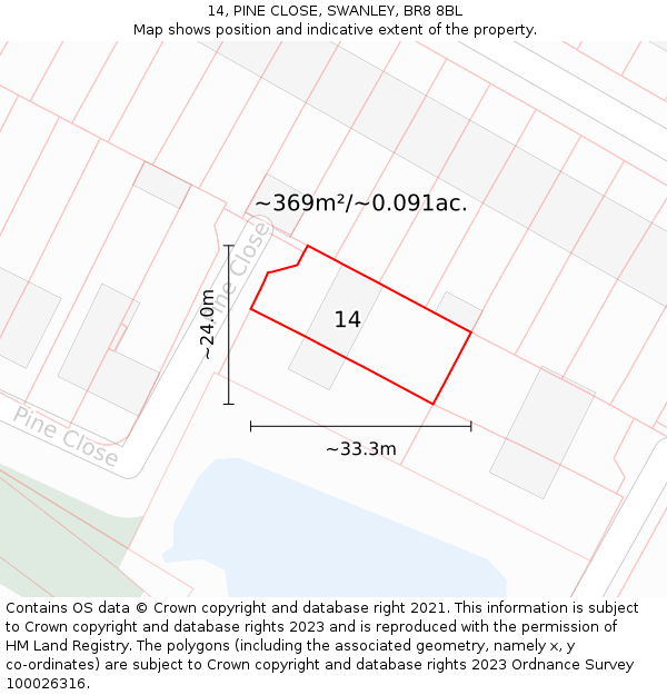 14, PINE CLOSE, SWANLEY, BR8 8BL: Plot and title map