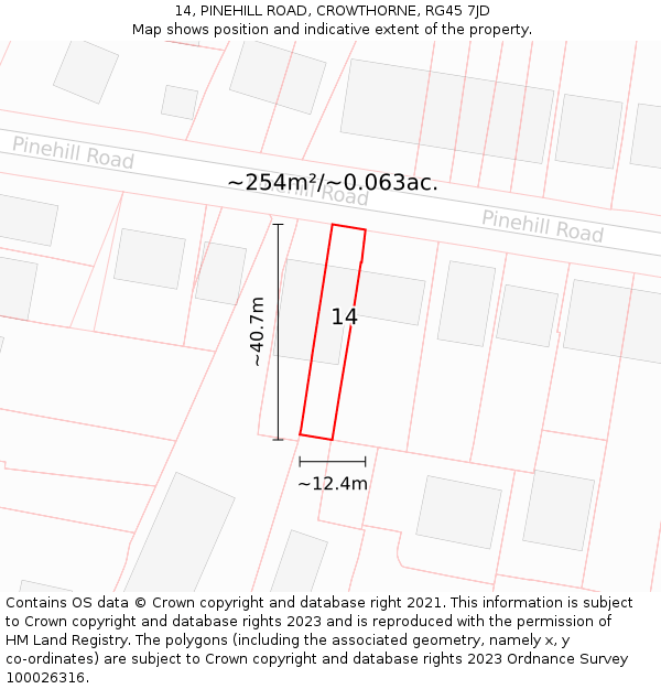14, PINEHILL ROAD, CROWTHORNE, RG45 7JD: Plot and title map