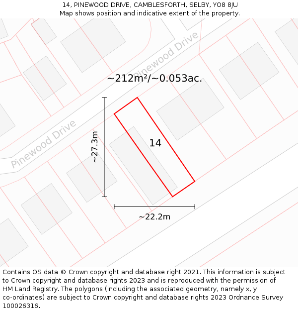 14, PINEWOOD DRIVE, CAMBLESFORTH, SELBY, YO8 8JU: Plot and title map