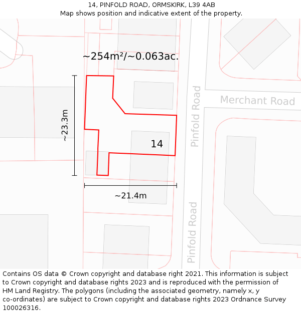 14, PINFOLD ROAD, ORMSKIRK, L39 4AB: Plot and title map