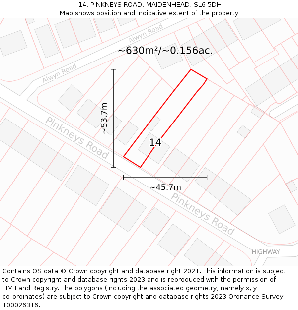 14, PINKNEYS ROAD, MAIDENHEAD, SL6 5DH: Plot and title map