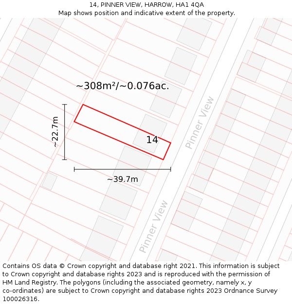14, PINNER VIEW, HARROW, HA1 4QA: Plot and title map