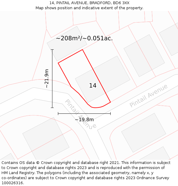 14, PINTAIL AVENUE, BRADFORD, BD6 3XX: Plot and title map