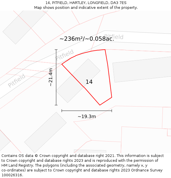 14, PITFIELD, HARTLEY, LONGFIELD, DA3 7ES: Plot and title map