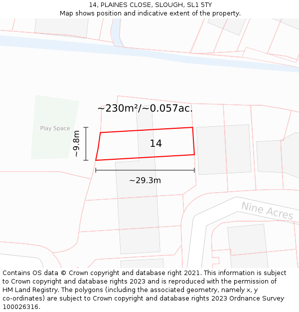 14, PLAINES CLOSE, SLOUGH, SL1 5TY: Plot and title map