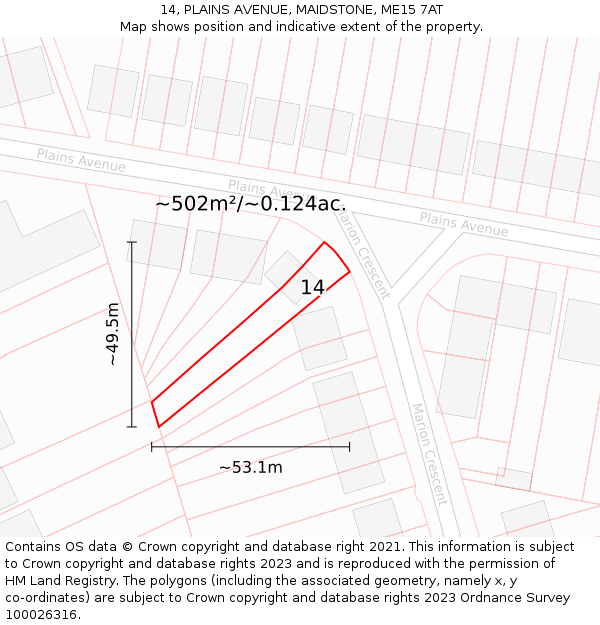 14, PLAINS AVENUE, MAIDSTONE, ME15 7AT: Plot and title map