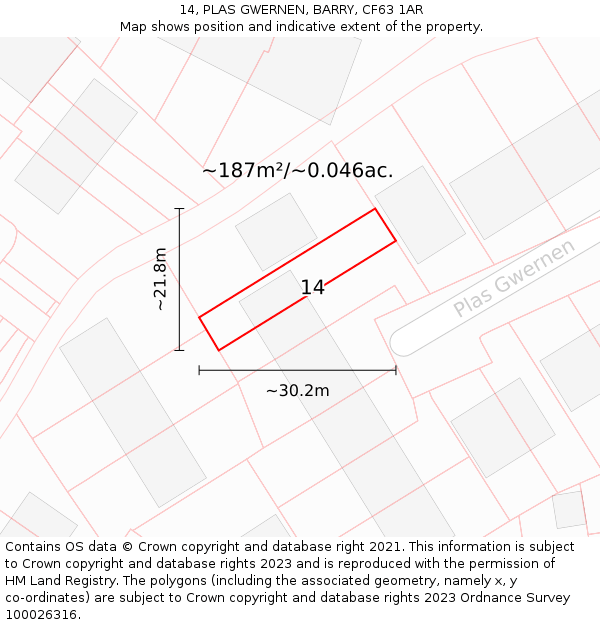 14, PLAS GWERNEN, BARRY, CF63 1AR: Plot and title map