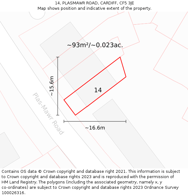 14, PLASMAWR ROAD, CARDIFF, CF5 3JE: Plot and title map