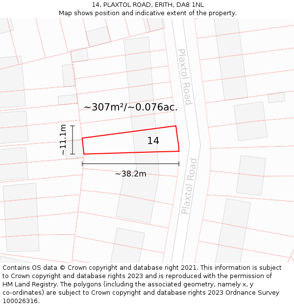 14, PLAXTOL ROAD, ERITH, DA8 1NL: Plot and title map