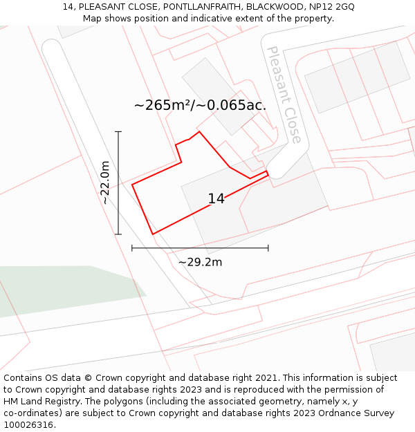 14, PLEASANT CLOSE, PONTLLANFRAITH, BLACKWOOD, NP12 2GQ: Plot and title map