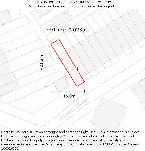 14, PLIMSOLL STREET, KIDDERMINSTER, DY11 6TY: Plot and title map