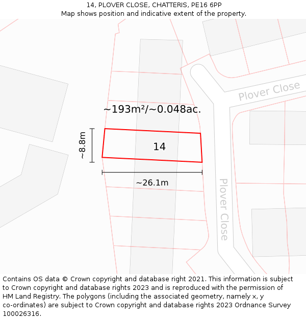 14, PLOVER CLOSE, CHATTERIS, PE16 6PP: Plot and title map