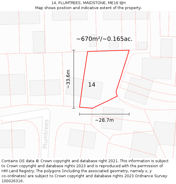 14, PLUMTREES, MAIDSTONE, ME16 9JH: Plot and title map