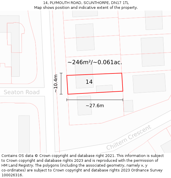 14, PLYMOUTH ROAD, SCUNTHORPE, DN17 1TL: Plot and title map