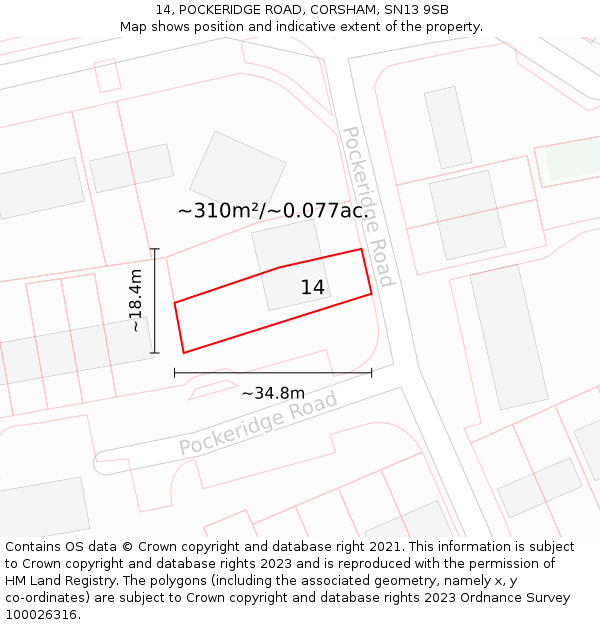 14, POCKERIDGE ROAD, CORSHAM, SN13 9SB: Plot and title map