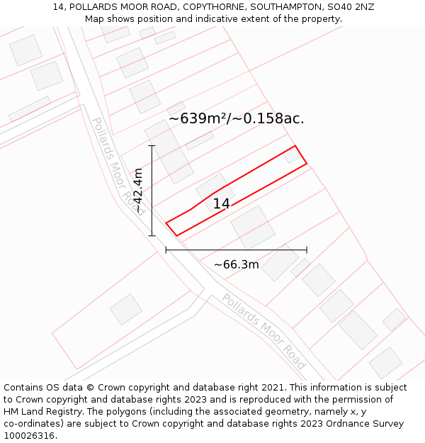 14, POLLARDS MOOR ROAD, COPYTHORNE, SOUTHAMPTON, SO40 2NZ: Plot and title map