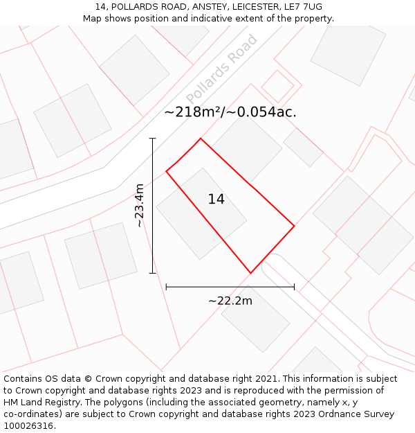 14, POLLARDS ROAD, ANSTEY, LEICESTER, LE7 7UG: Plot and title map