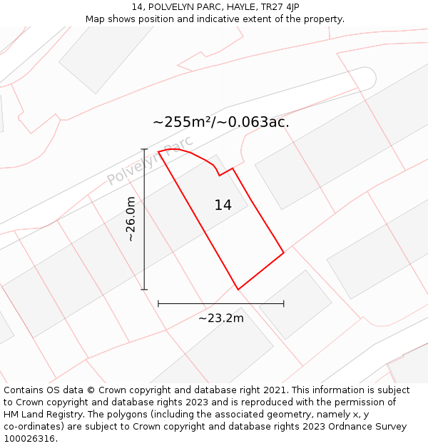 14, POLVELYN PARC, HAYLE, TR27 4JP: Plot and title map