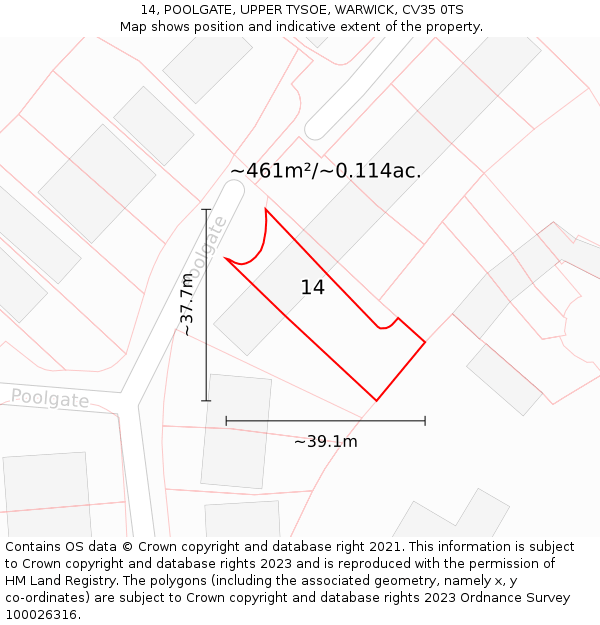 14, POOLGATE, UPPER TYSOE, WARWICK, CV35 0TS: Plot and title map