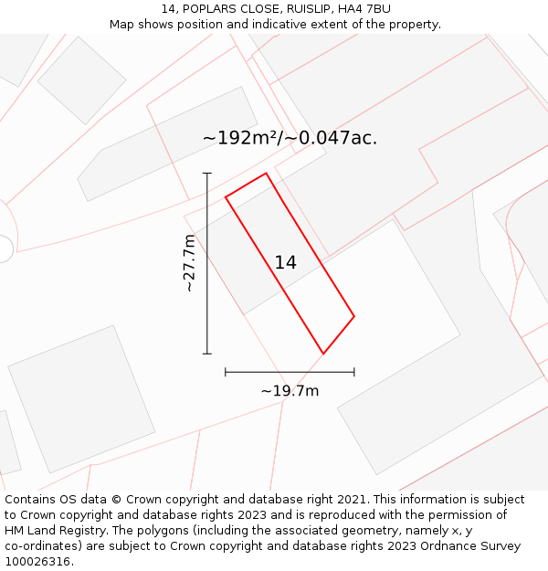 14, POPLARS CLOSE, RUISLIP, HA4 7BU: Plot and title map