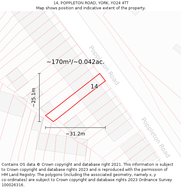 14, POPPLETON ROAD, YORK, YO24 4TT: Plot and title map